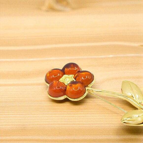 Gold-Tone Orange Flower Brooch - Picture 2 of 3
